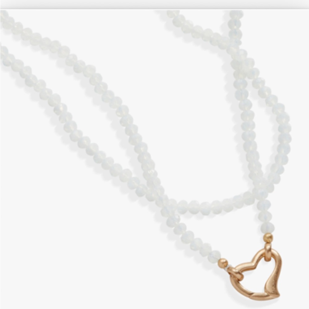 Alex and Ani Moonstone Beaded Heart Clasp Necklace